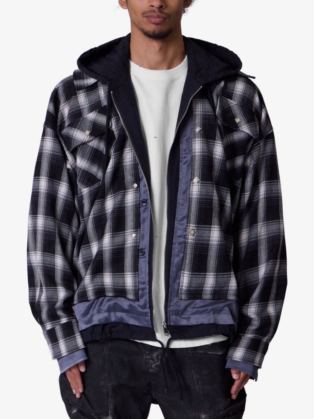 MNML Zipped Up Flannel Hooded Jacket